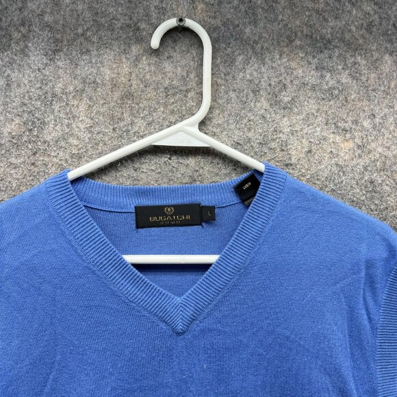 Bugatchi Sweater Men Large Blue V Neck Pullover Fleece Silk Cotton Sleeveless - Picture 3 of 11